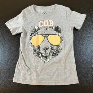 Well Worn Cub Bear Graphic Tee Short Sleeve Casual‎ Top Kids Gray Size 3T